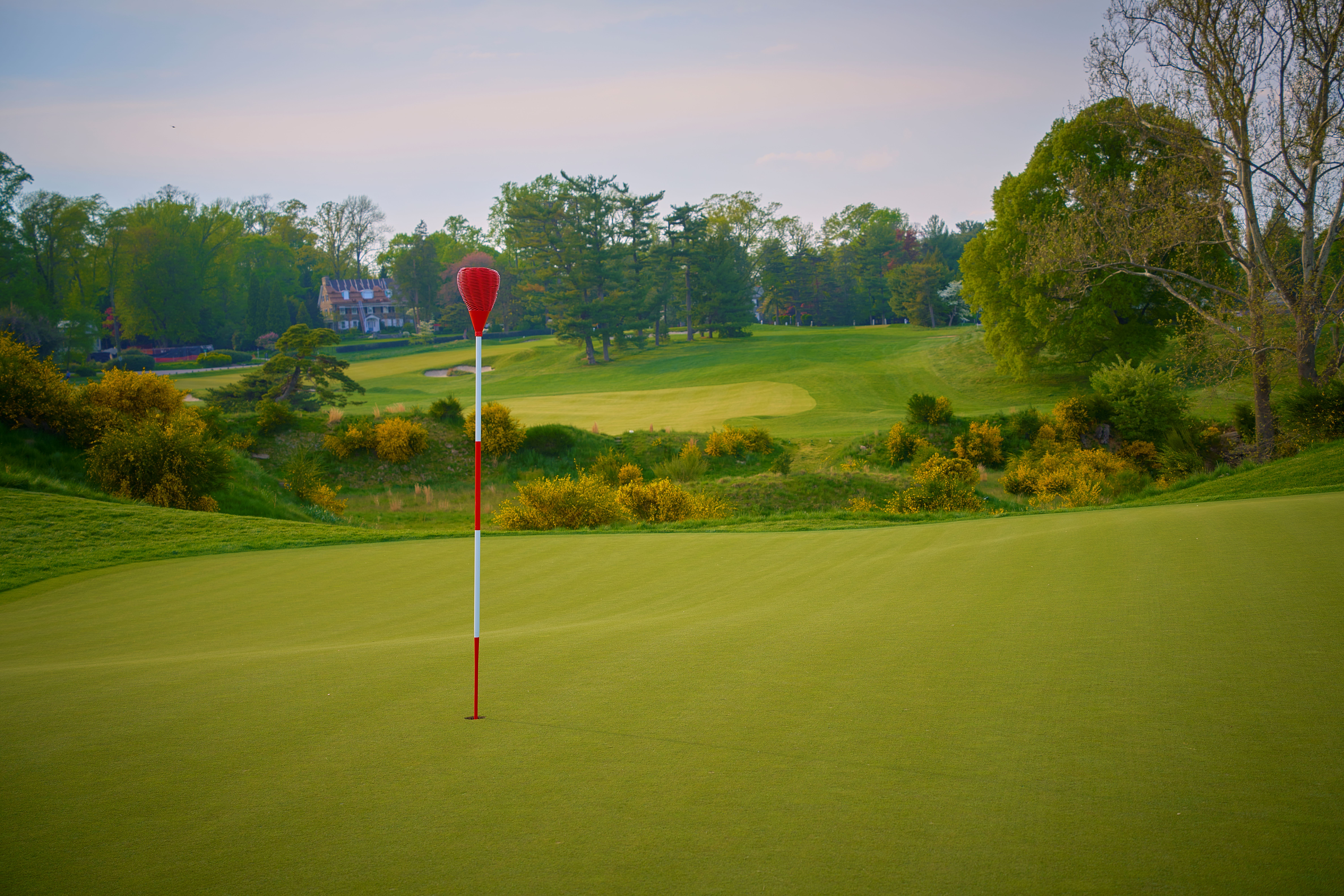 A Merion green and its signature wicker basket flagstick