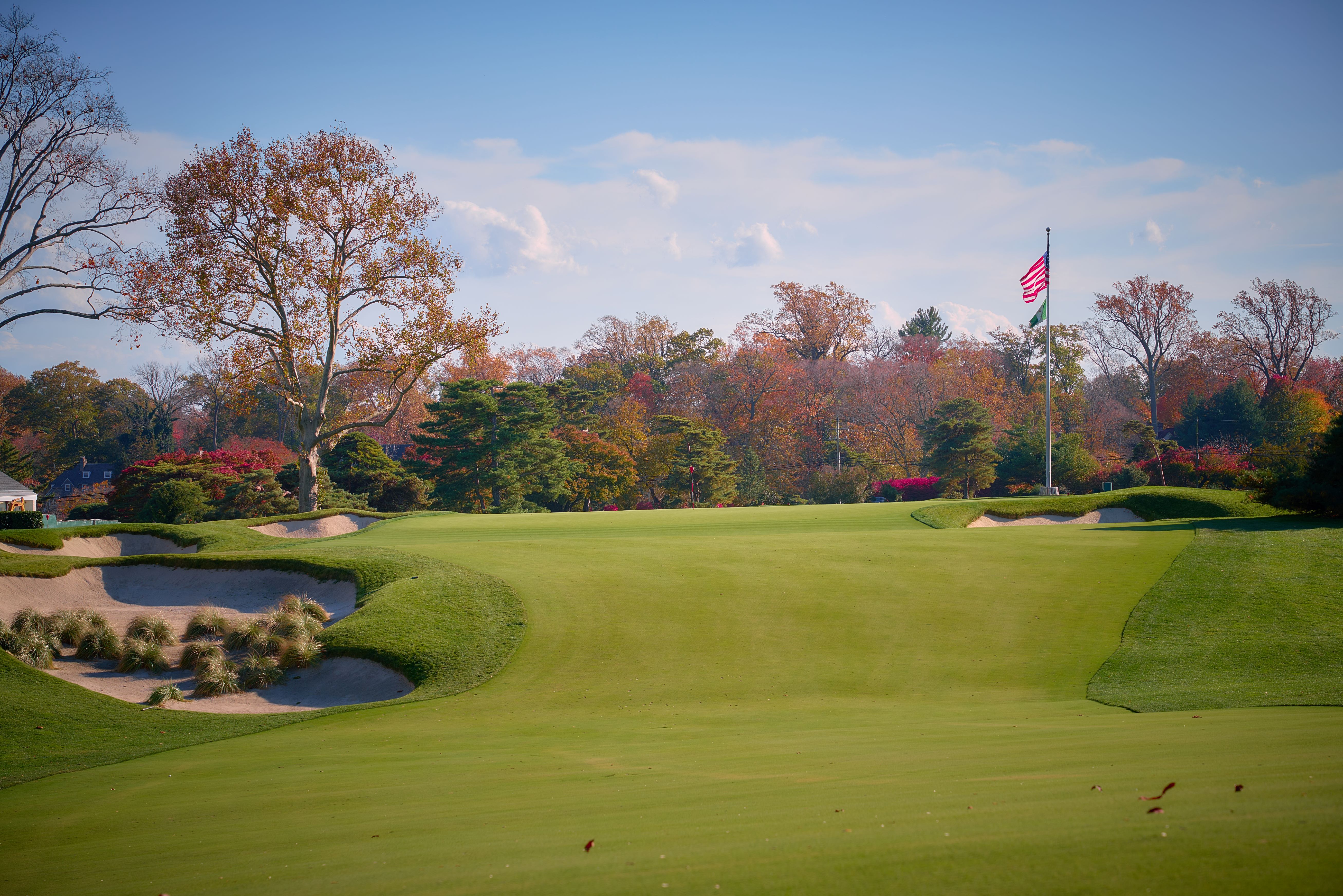 A scenic view of the golf course landscape at Merion Golf Club