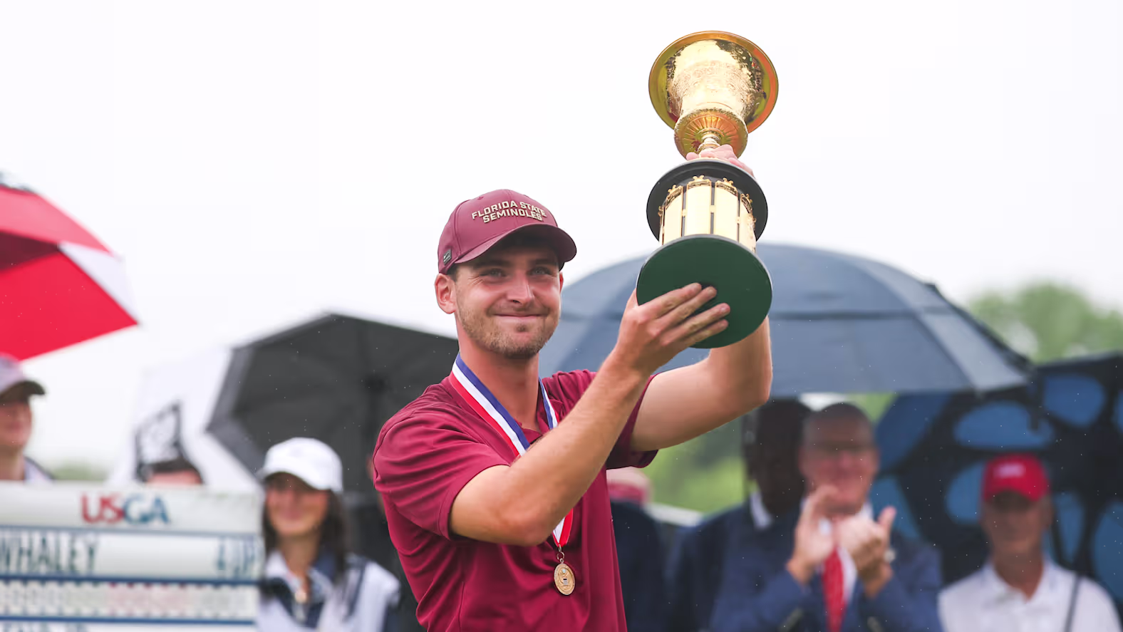 Jack Whaley with the Havemeyer Trophy after winning the 126th U.S. Amateur at Merion Golf Club
